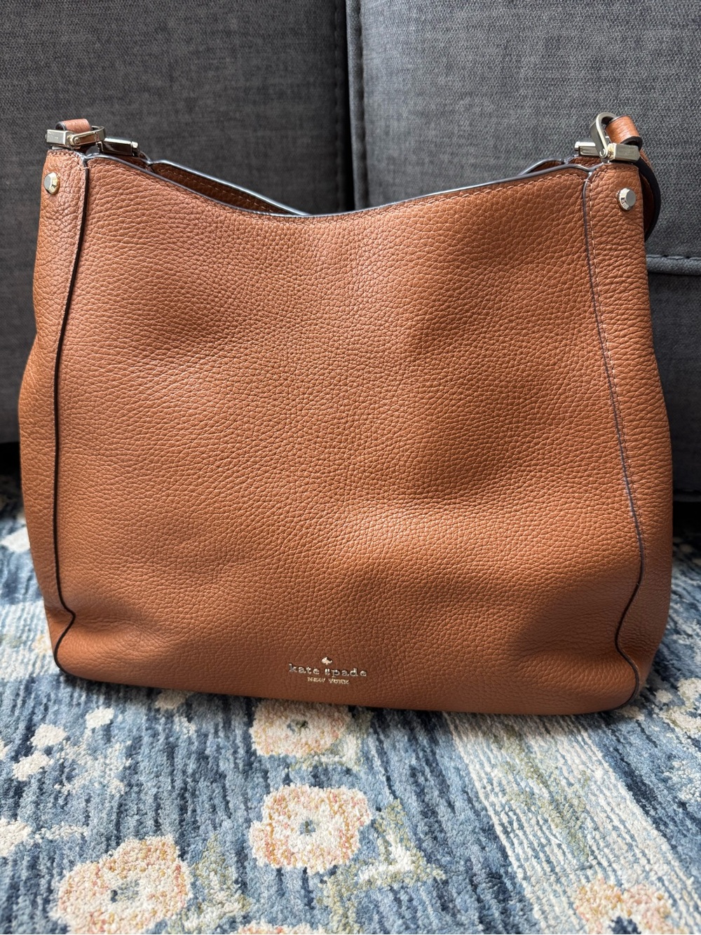 kate spade Pebbled Leather Shoulder Bag in Cognac